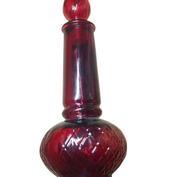 Vintage Avon Ruby Red Glass Decanter Bottle with Stopper