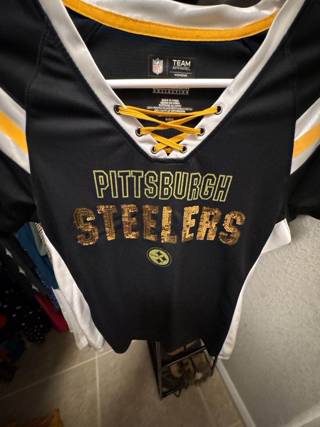 NFL Pittsburgh Steelers Women's Lace-Up Sequin Jersey Size M 3
