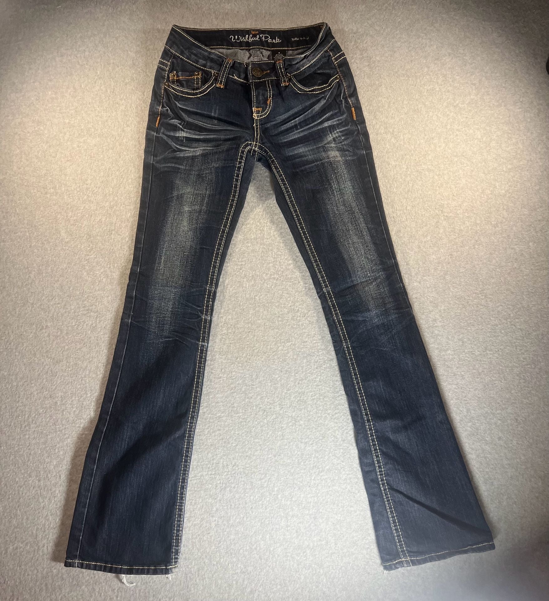 Wishful Park Bella Bootcut Jeans Waist Size 1 Low Rise Distressed Blue Jeans 2