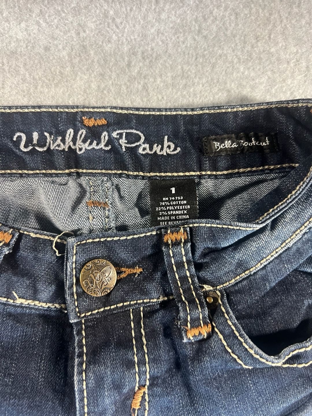 Wishful Park Bella Bootcut Jeans Waist Size 1 Low Rise Distressed Blue Jeans 4