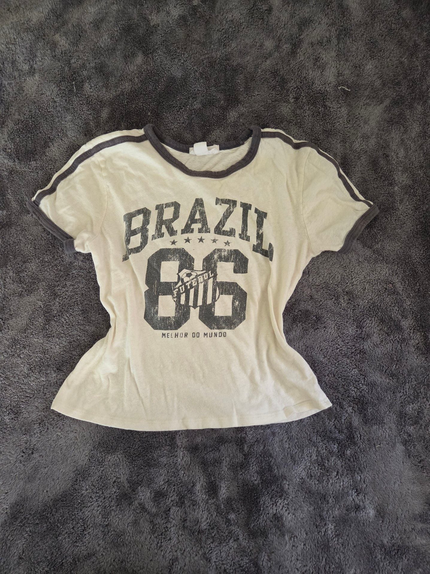Soccor core Outlaw Brazil 86 Futebol Graphic Ringer T-Shirt Size XS 2