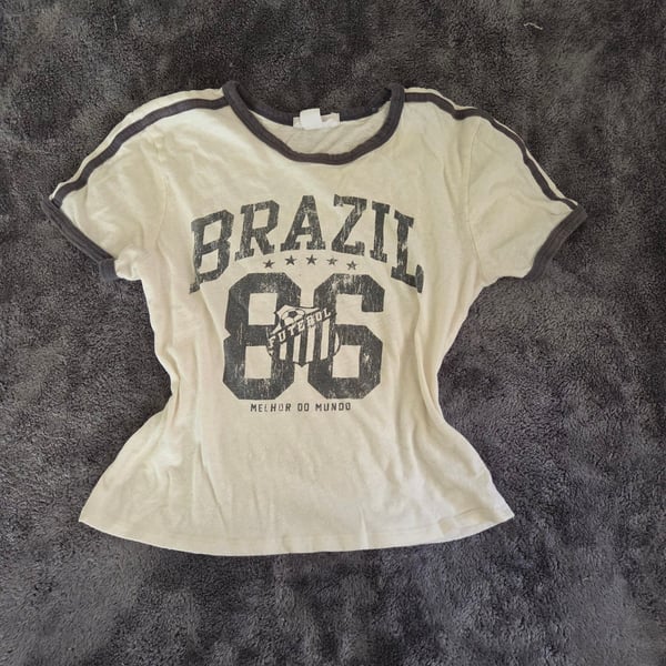 Soccor core Outlaw Brazil 86 Futebol Graphic Ringer T-Shirt Size XS
