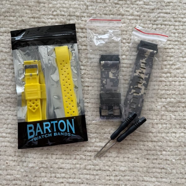 Barton Watch Bands 18mm Yellow Silicone Quick Release Strap and camo band