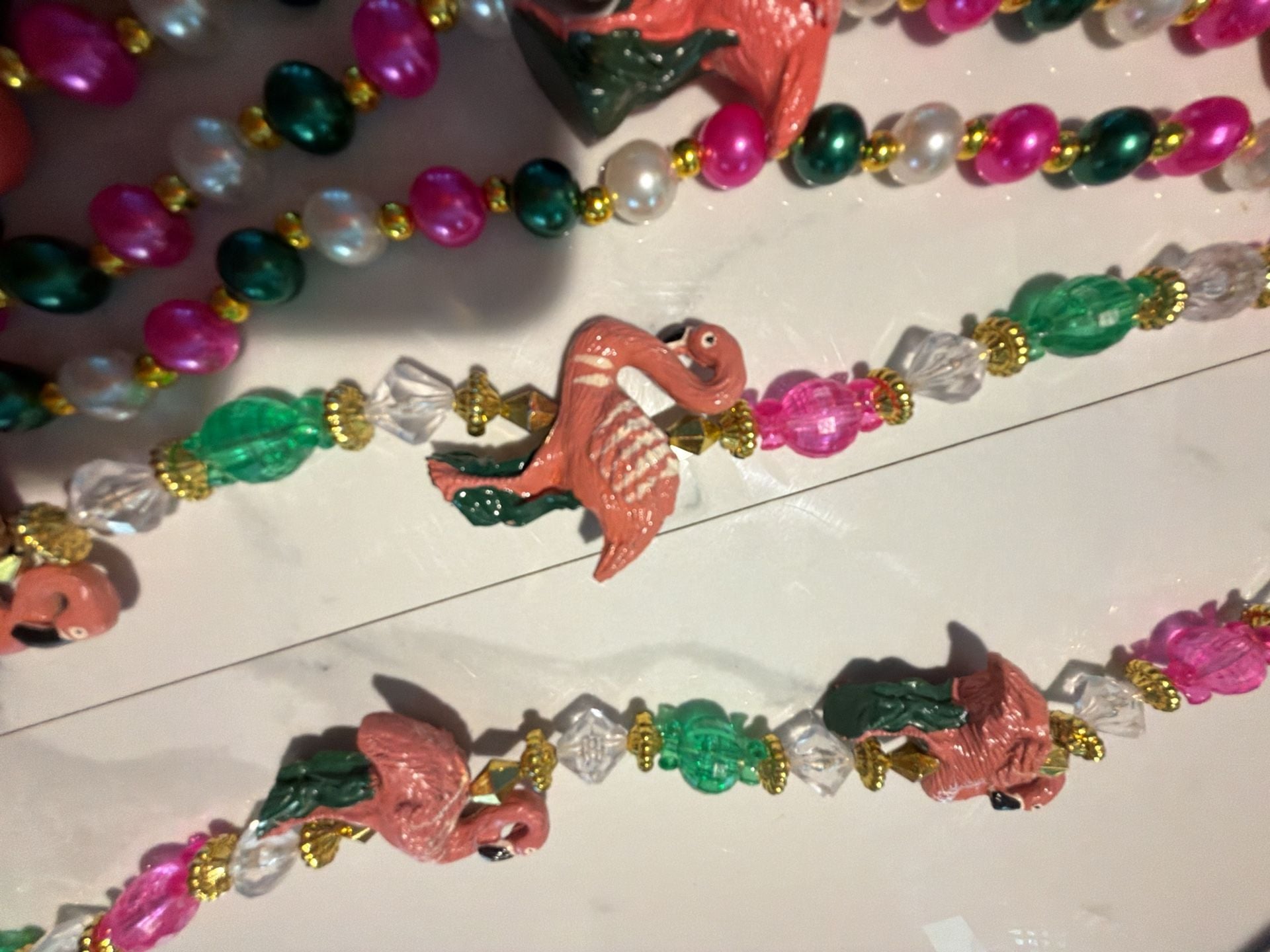 Lot of 4 beautiful Mardi Gras Flamingo and Seashell Beaded Necklaces parade partycore 2