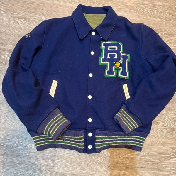 Vintage BH Basketball Varsity Letterman Jacket Wool Blend Blue Green