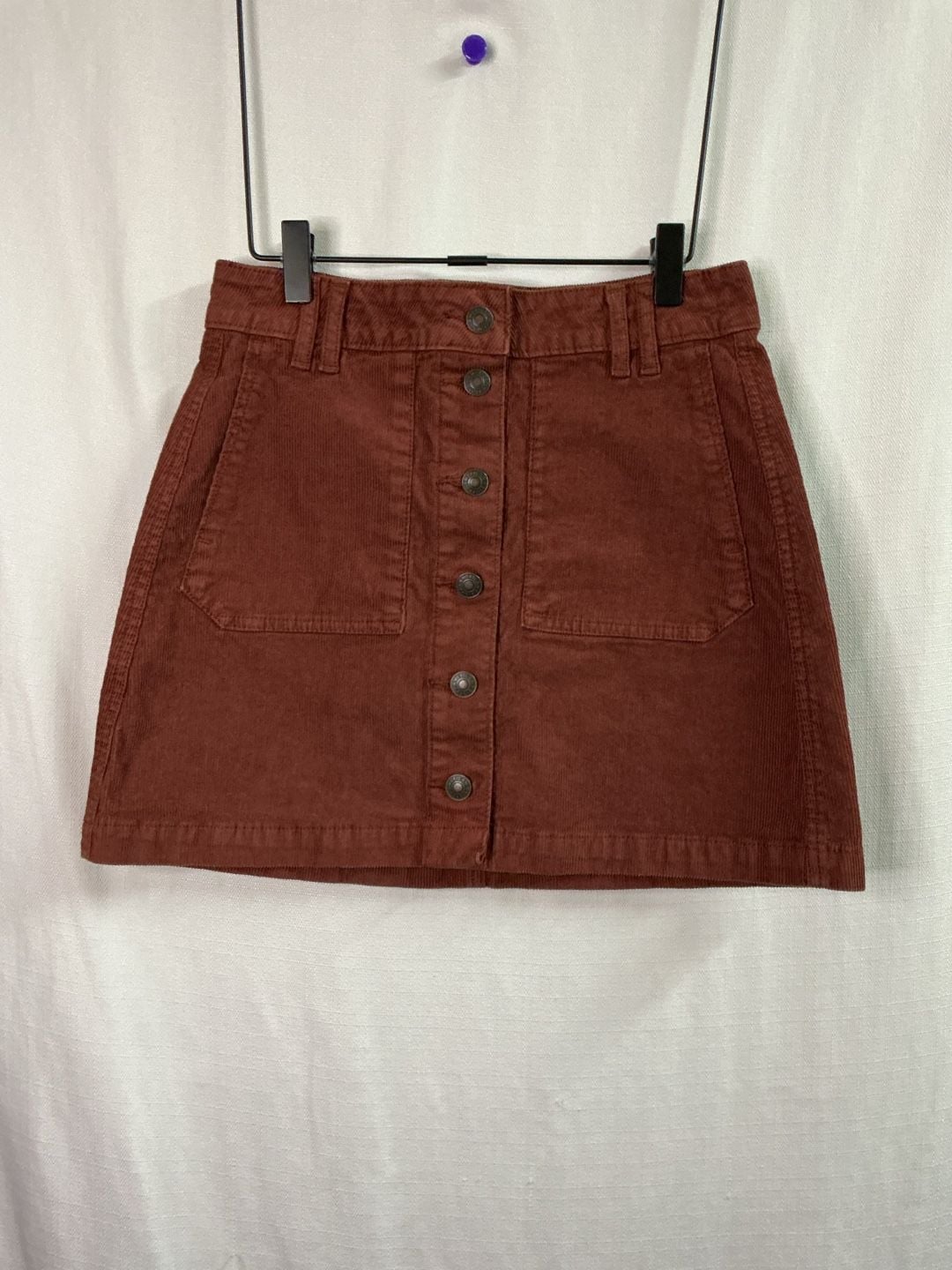 American Eagle Corduroy Button-Front Mini Skirt Rust Brown 2