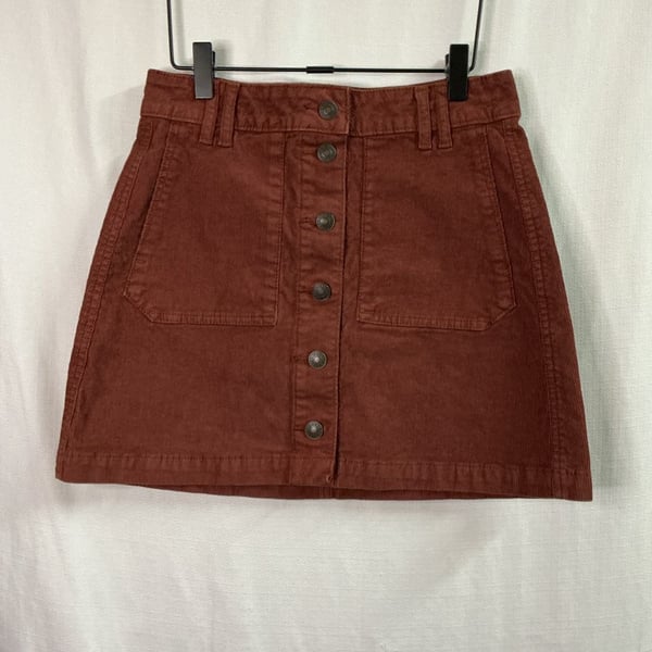 American Eagle Corduroy Button-Front Mini Skirt Rust Brown