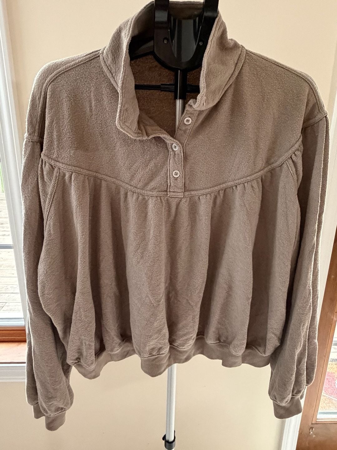 Aerie Soft Life Babydoll Henley Terrycloth Sweatshirt 2