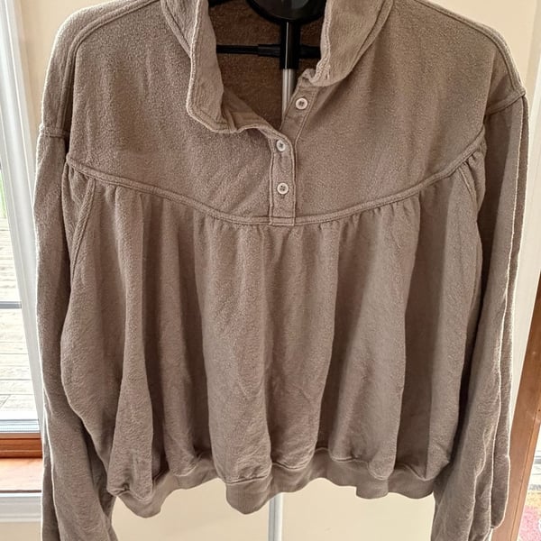 Aerie Soft Life Babydoll Henley Terrycloth Sweatshirt