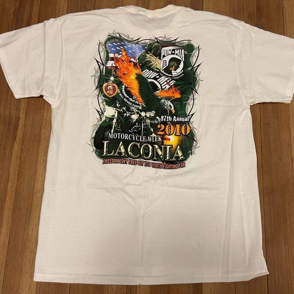 Vintage 2010 Laconia Motorcycle Week 87th Annual POW MIA Biker T-Shirt