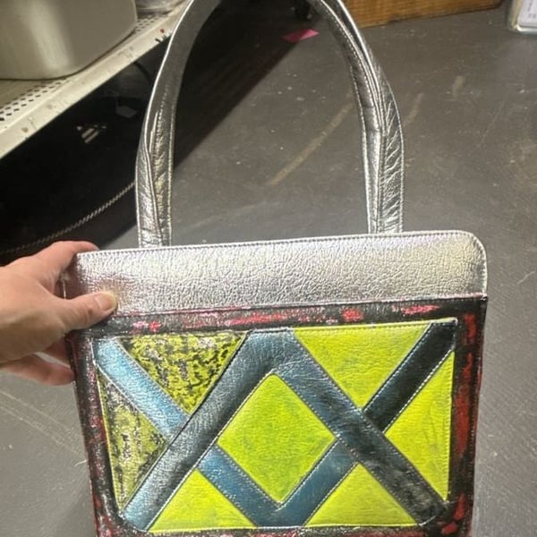 Vintage 1950s Metallic Silver Geometric Handbag Made in Mexico