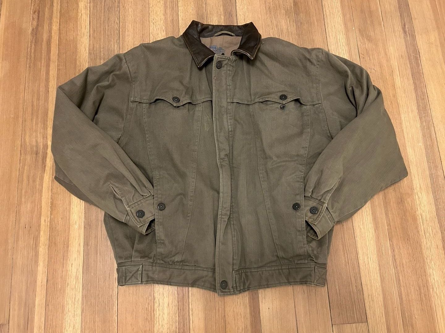 Vintage Mirage Mixed Media Leather Collar Canvas Trucker Jacket 2