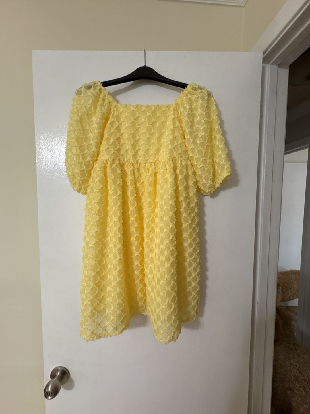 Speechless Kids Yellow Textured Chiffon Puff Sleeve Babydoll Dress 2