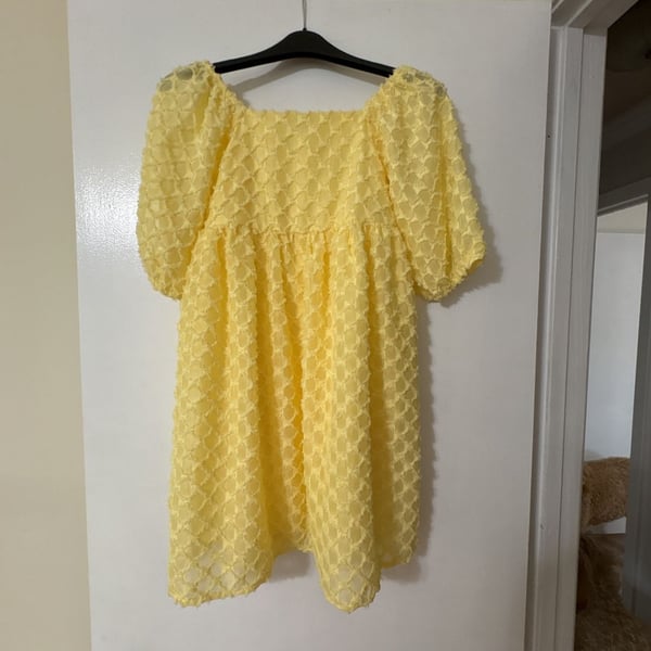 Speechless Kids Yellow Textured Chiffon Puff Sleeve Babydoll Dress