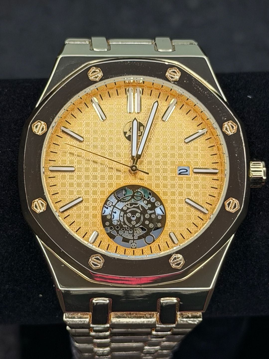 American Jewel Gold Octagon Open Heart Automatic Watch 3