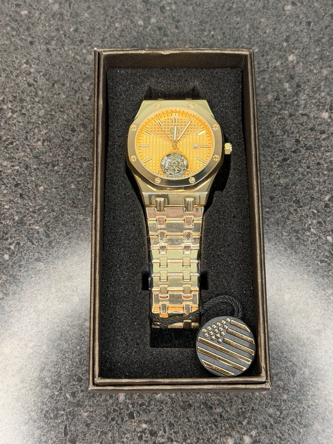 American Jewel Gold Octagon Open Heart Automatic Watch 7
