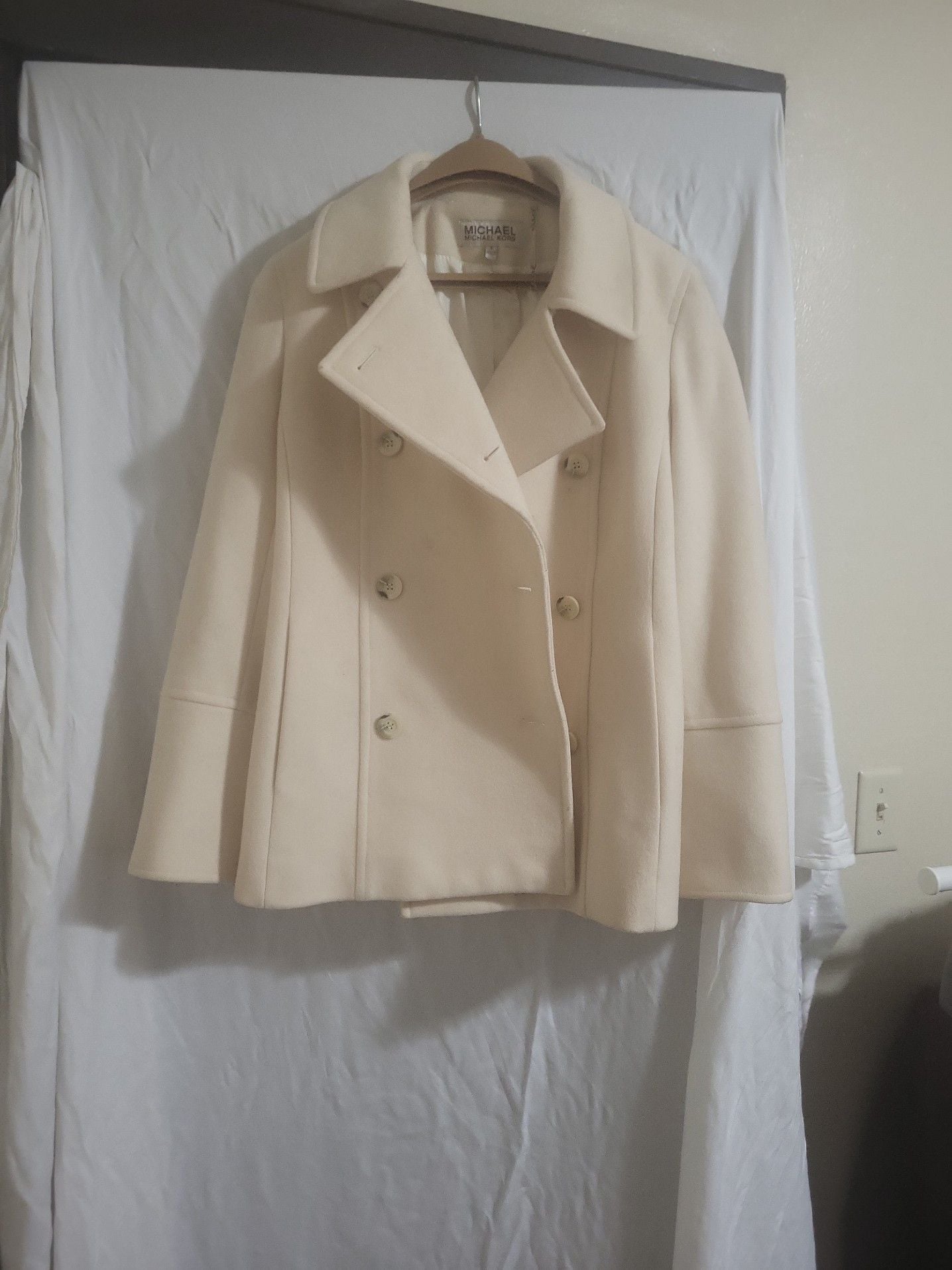 MICHAEL Michael Kors Cream Wool Blend Double Breasted Peacoat 3
