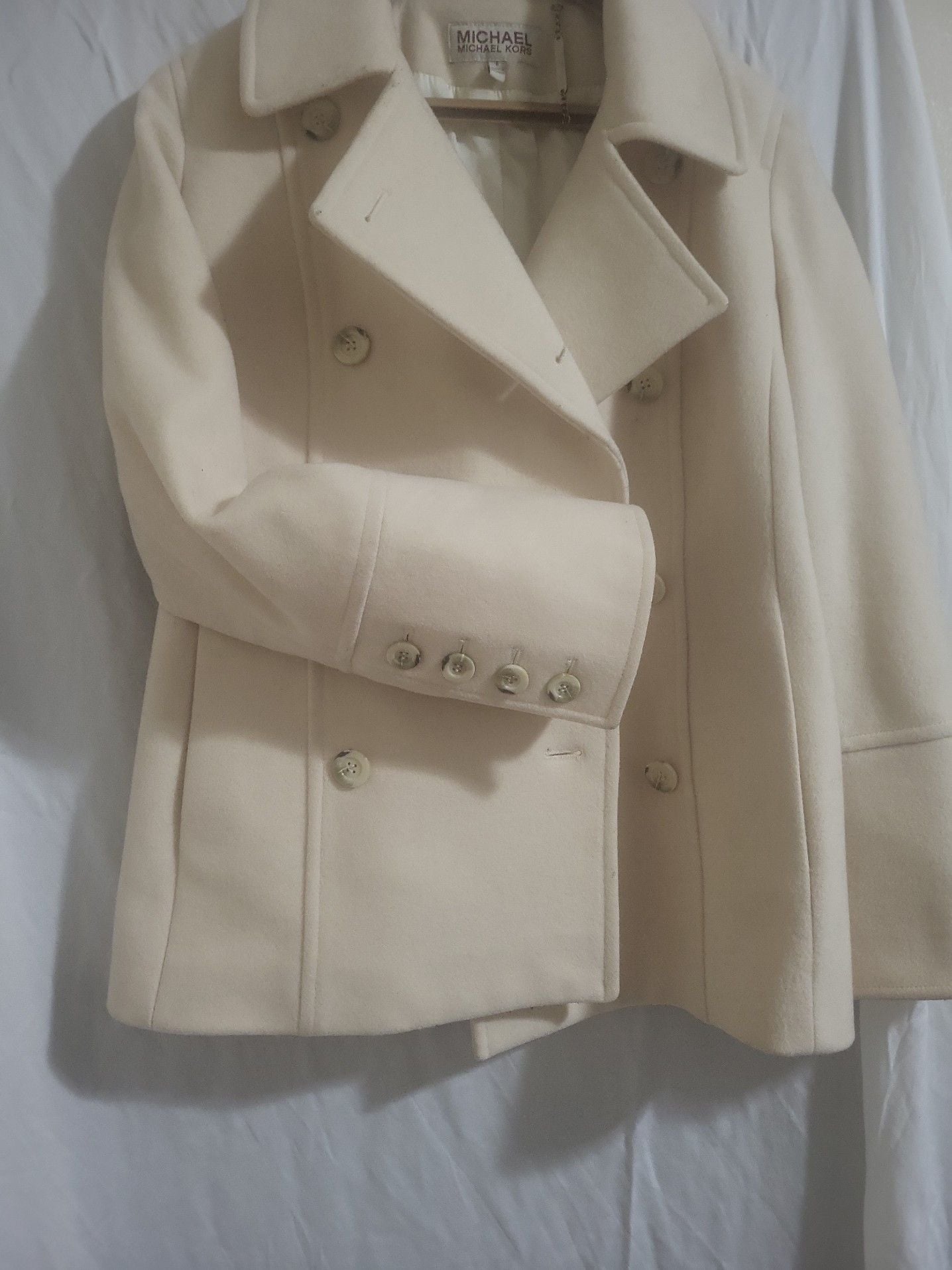 MICHAEL Michael Kors Cream Wool Blend Double Breasted Peacoat 4