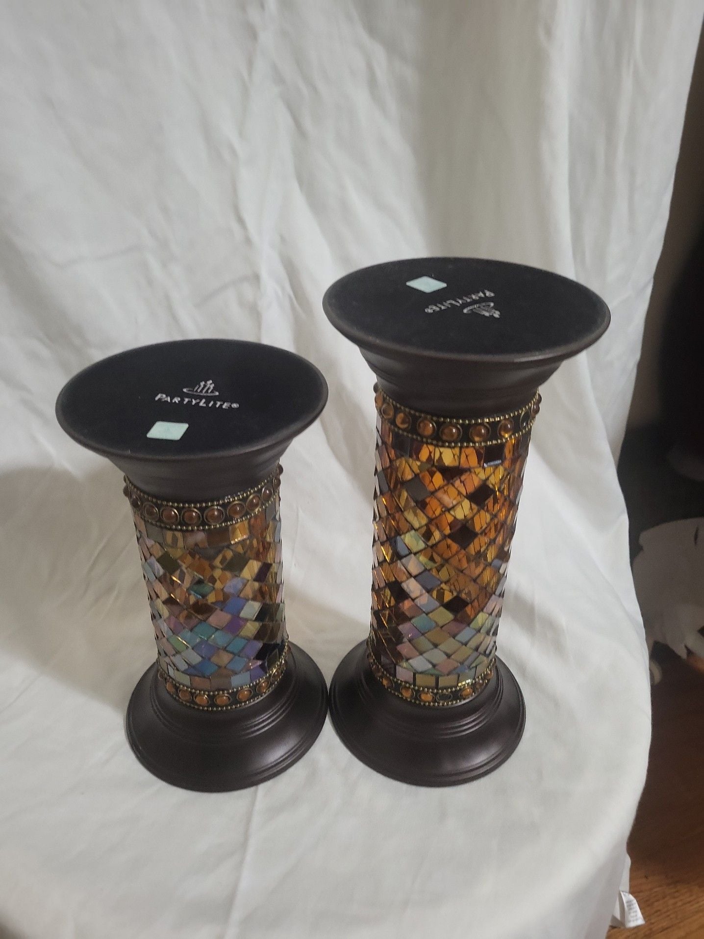 PartyLite Global Fusion Mosaic Column Pillar Candle Holder Set of 2 2