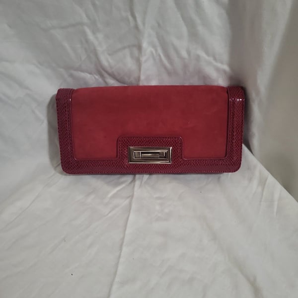 White House Black Market Red Suede and Snake Embossed Leather Clutch Crossbody