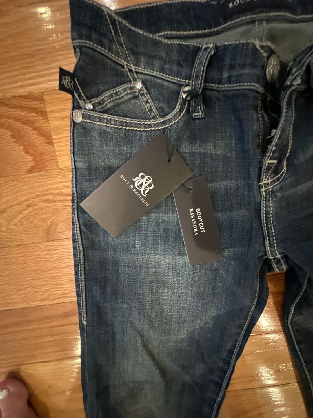 Rock & Republic Kasandra Bootcut Embellished Flap Pocket Jeans 3