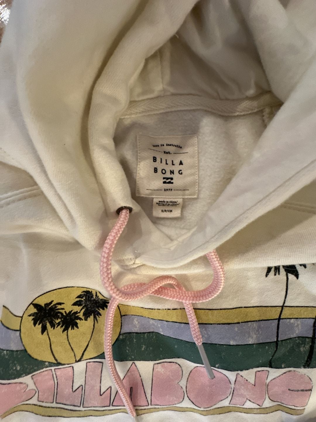 Billabong Sunset Palm Trees Logo Hoodie White Fleece 5