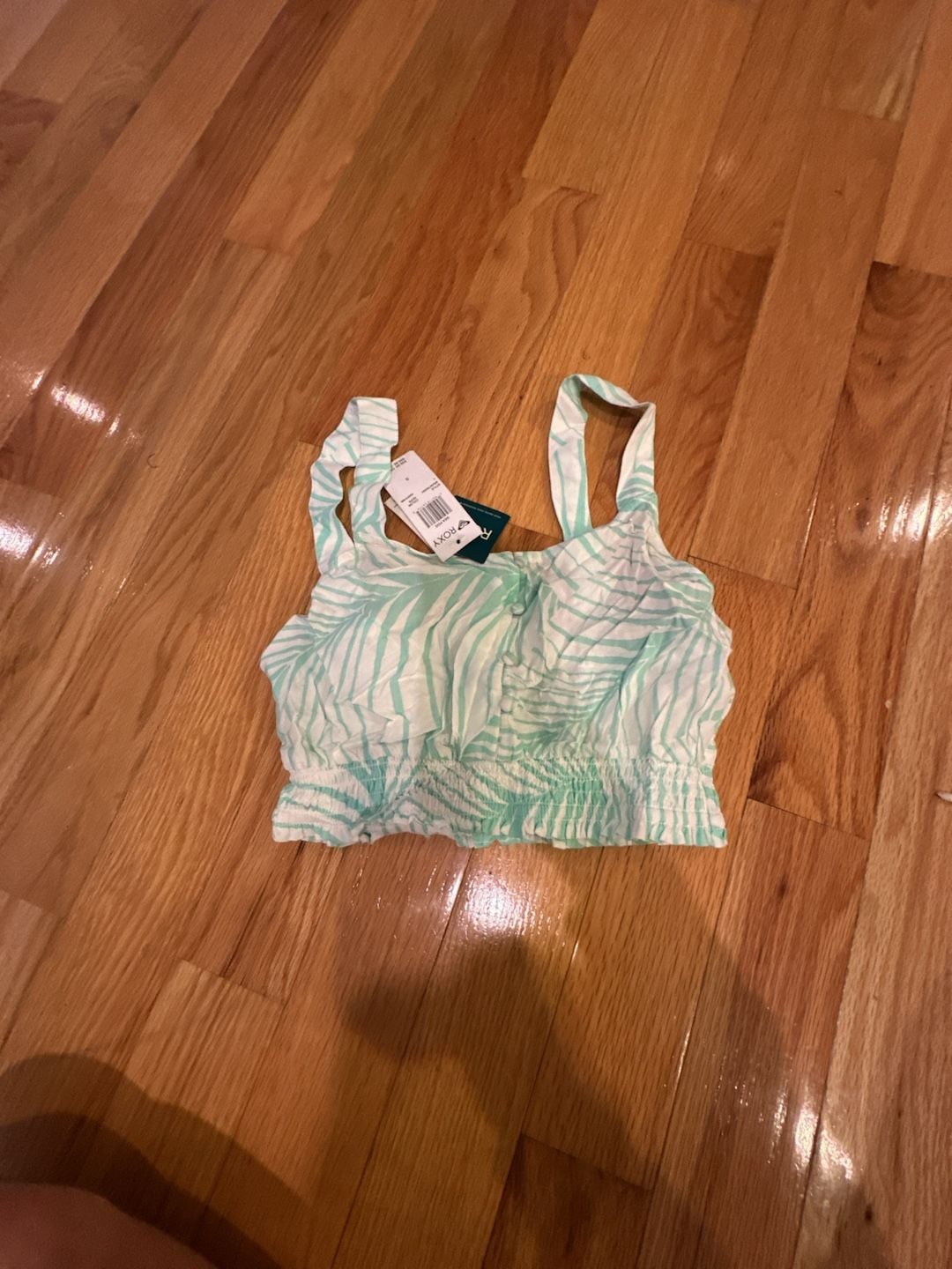 Roxy Palm Print Cropped Smocked Cami Top NEW 2