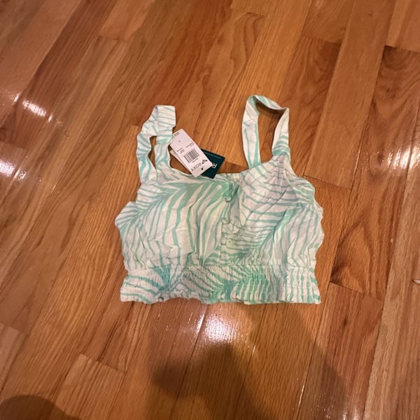 Roxy Palm Print Cropped Smocked Cami Top NEW