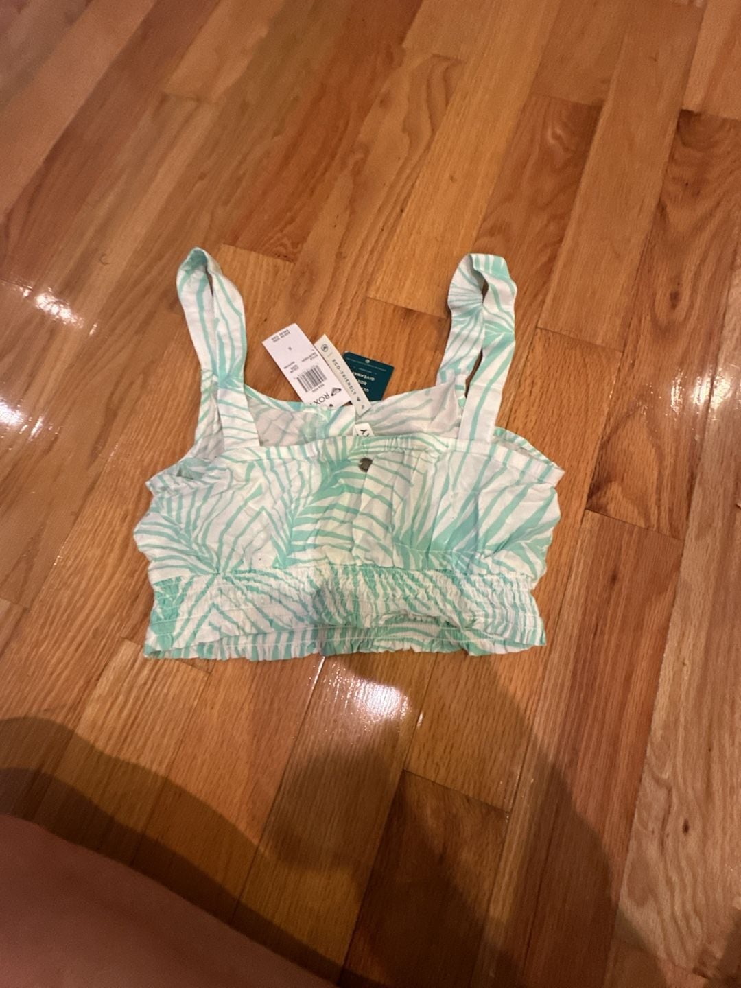 Roxy Palm Print Cropped Smocked Cami Top NEW 4
