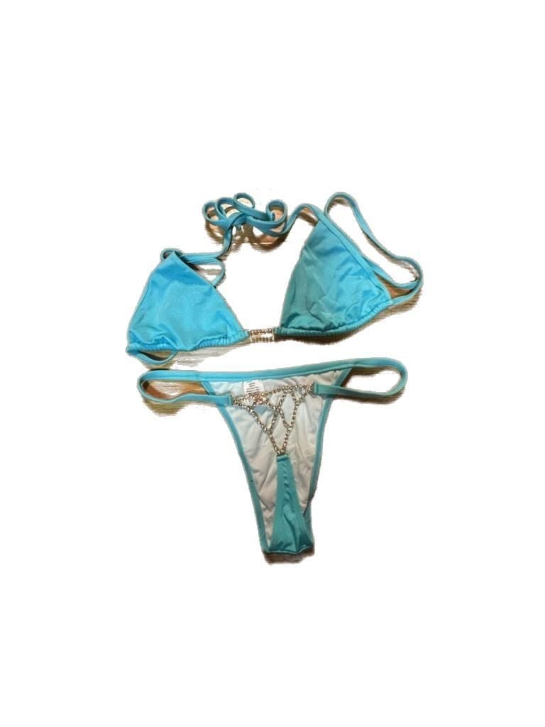 Vintage Sauvage Turquoise Crystal Embellished Triangle Bikini Set 2