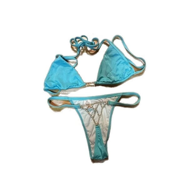 Vintage Sauvage Turquoise Crystal Embellished Triangle Bikini Set