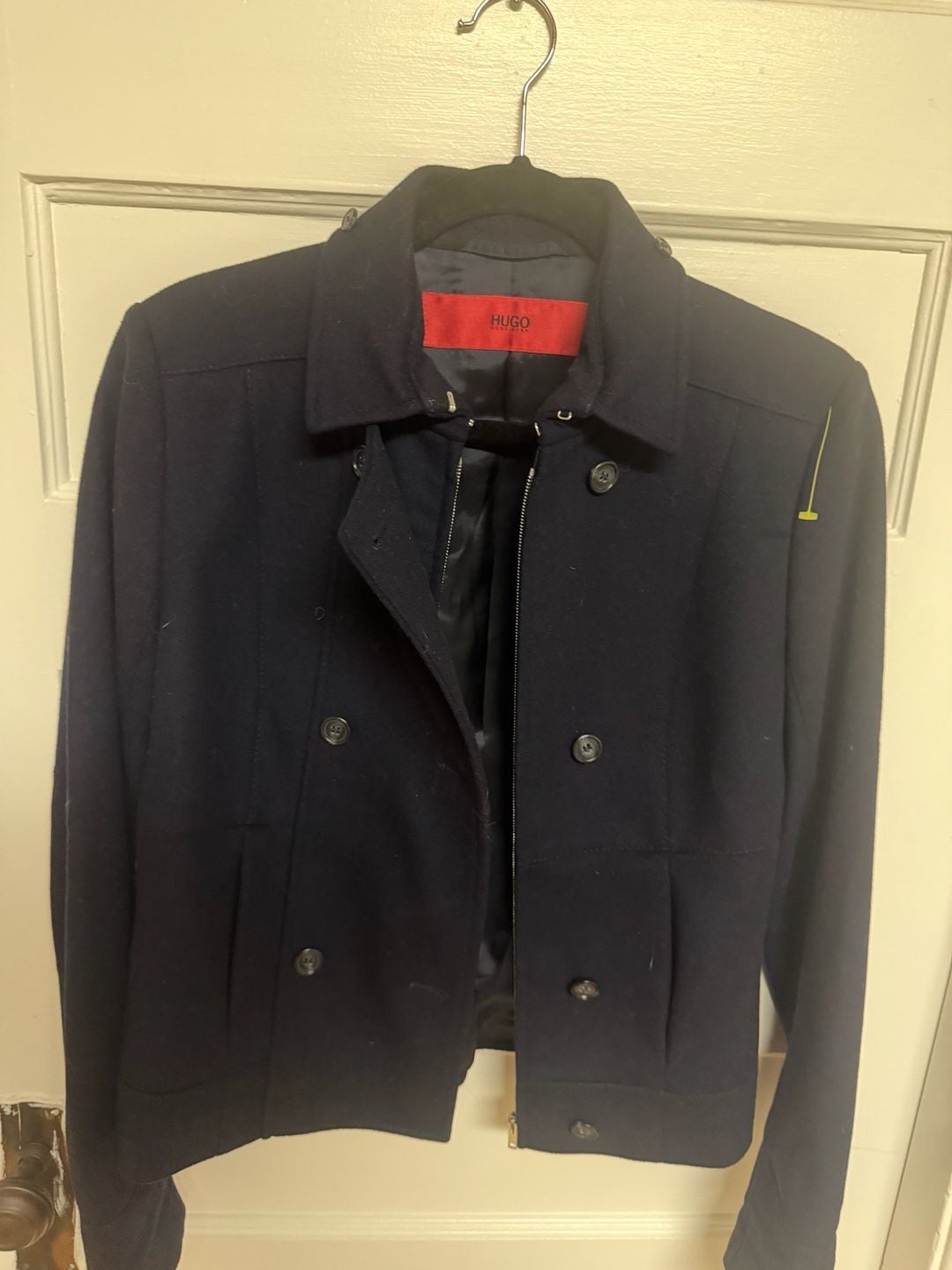 Hugo Boss Women's Navy Blue Double Breasted Cropped Pea Coat Jacket 5
