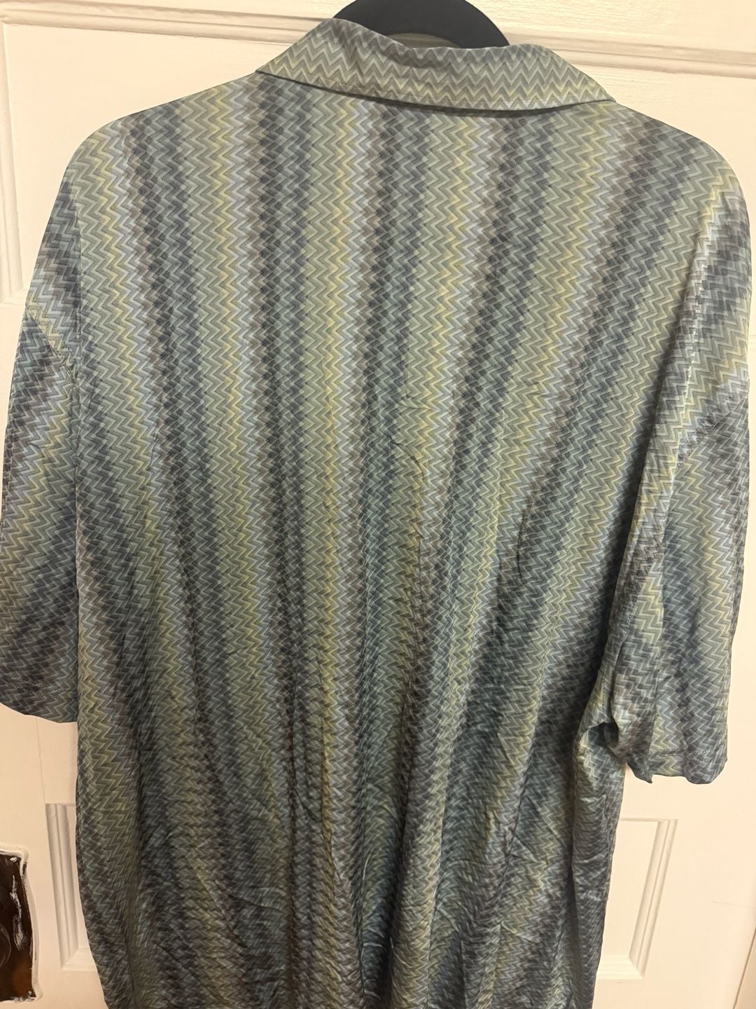 Jhane Barnes Vintage 100% Silk Zig Zag Geometric Print Short Sleeve Button Down Shirt 5