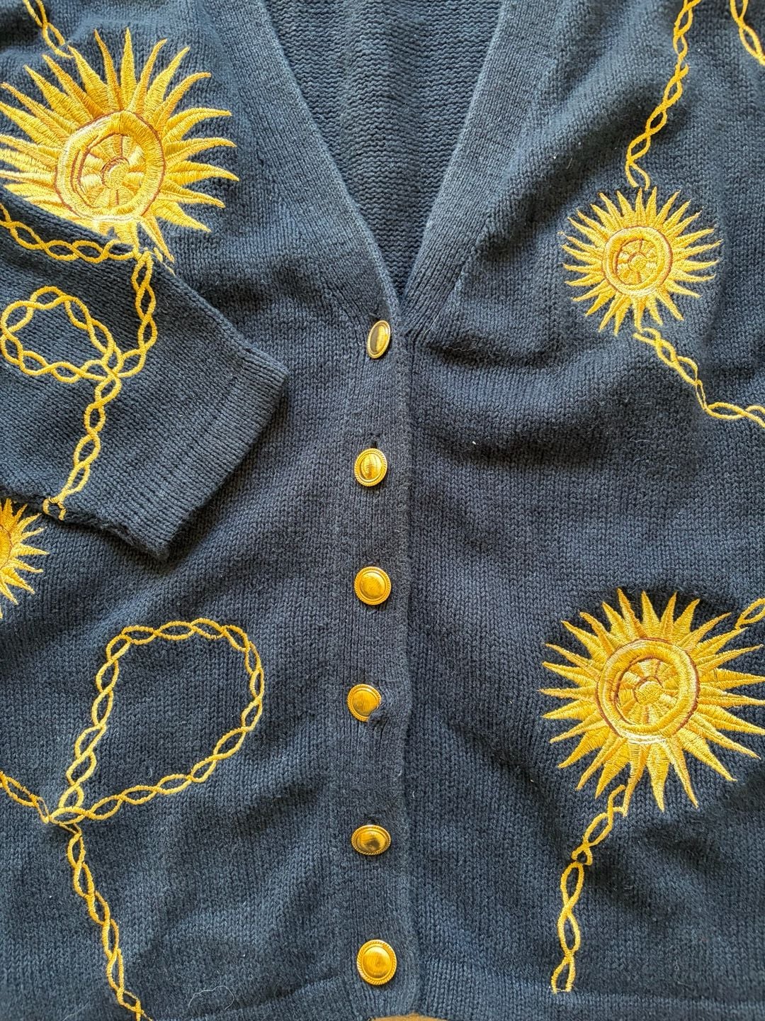 Vintage Maggie Lawrence Celestial Sun & Chain Embroidered Cardigan 3