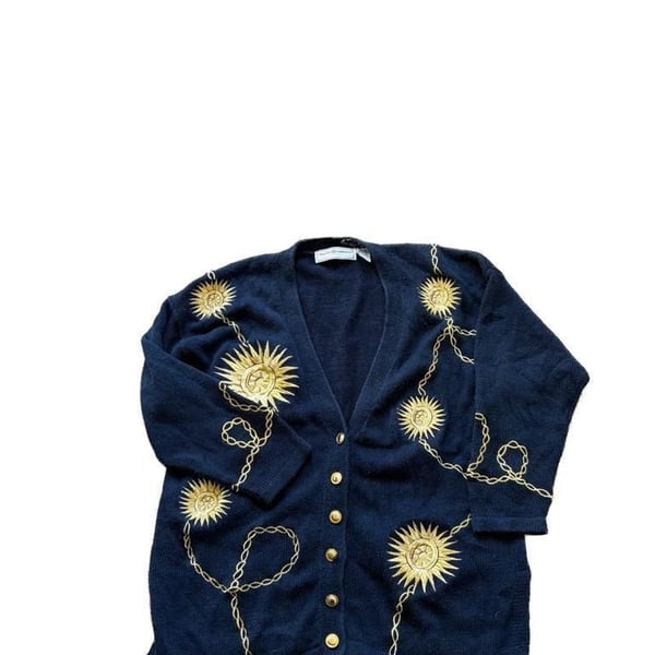 Vintage Maggie Lawrence Celestial Sun & Chain Embroidered Cardigan