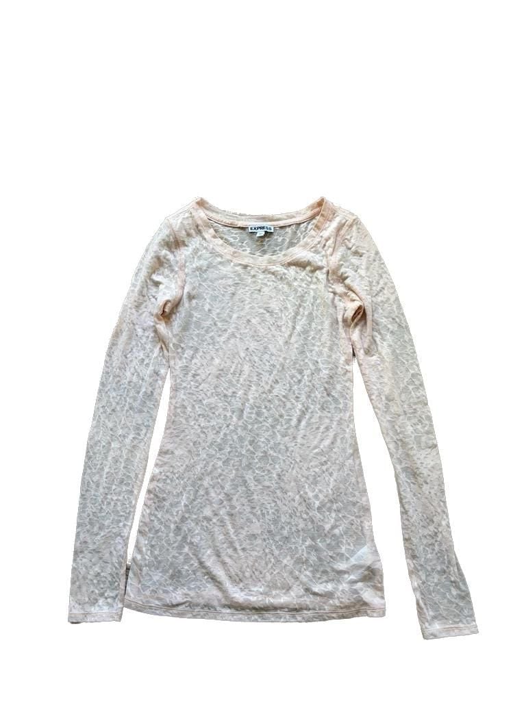Express Pink Lace Pattern Sheer Long Sleeve Top
Small hole in picture 4 2