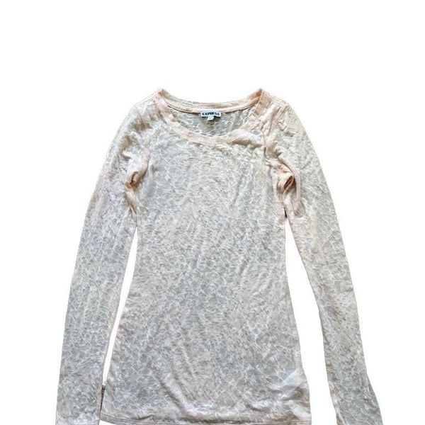 Express Pink Lace Pattern Sheer Long Sleeve Top
Small hole in picture 4