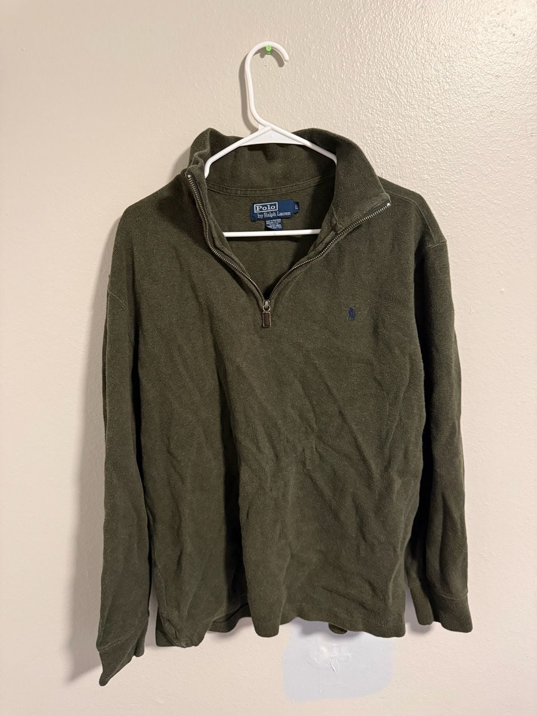 Vintage Polo Ralph Lauren Quarter-Zip Brushed Fleece Pullover Sweatshirt Green Large Olive Green 3