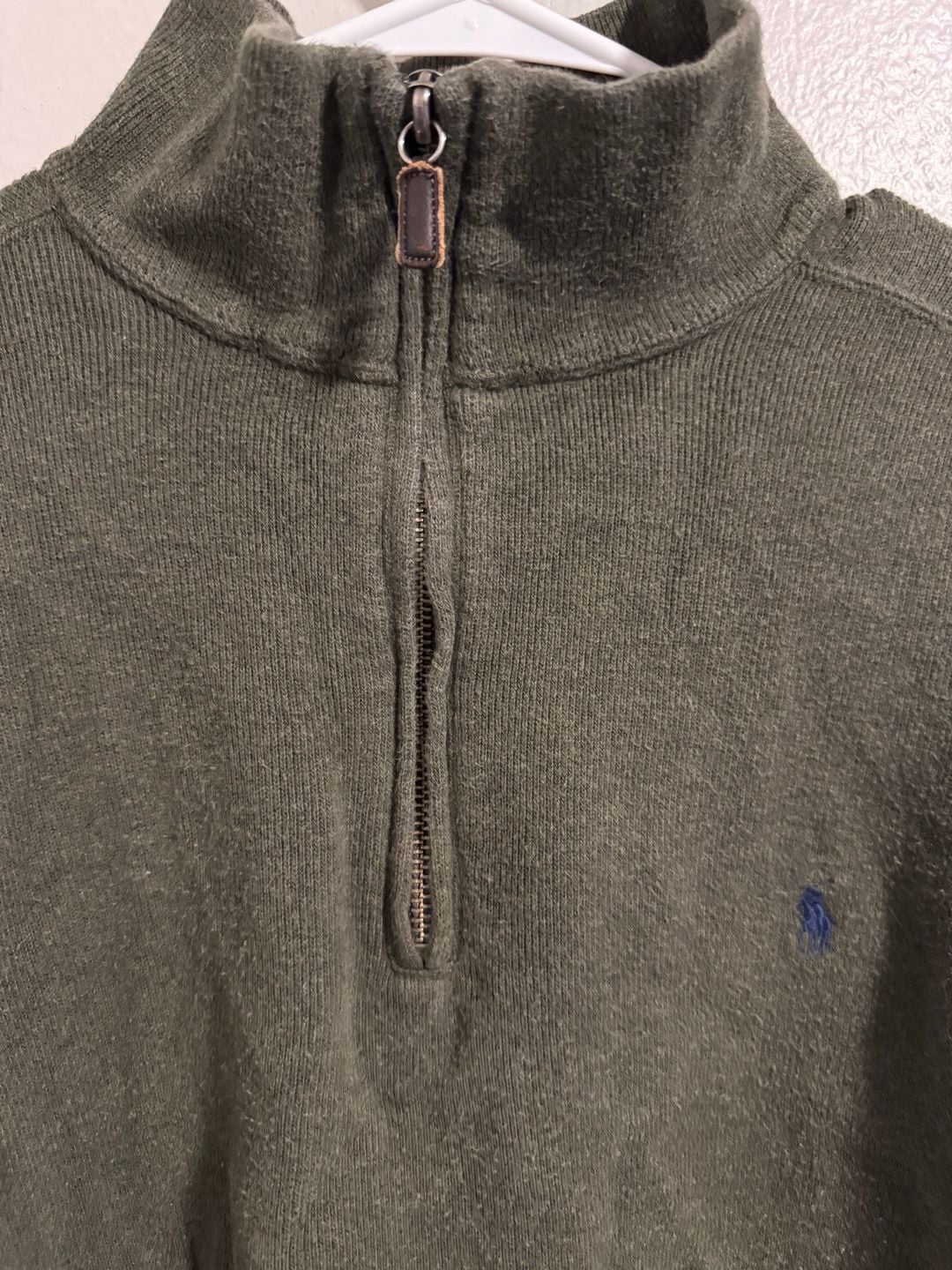 Vintage Polo Ralph Lauren Quarter-Zip Brushed Fleece Pullover Sweatshirt Green Large Olive Green 2
