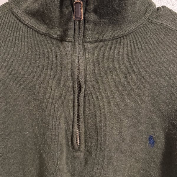 Vintage Polo Ralph Lauren Quarter-Zip Brushed Fleece Pullover Sweatshirt Green Large Olive Green