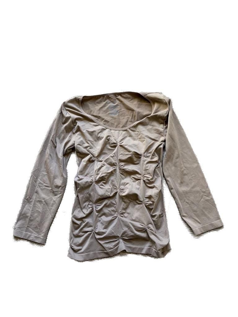 P-Luca Milano Tan Ruching Patterned Long Sleeve Scoop Neck Top 2