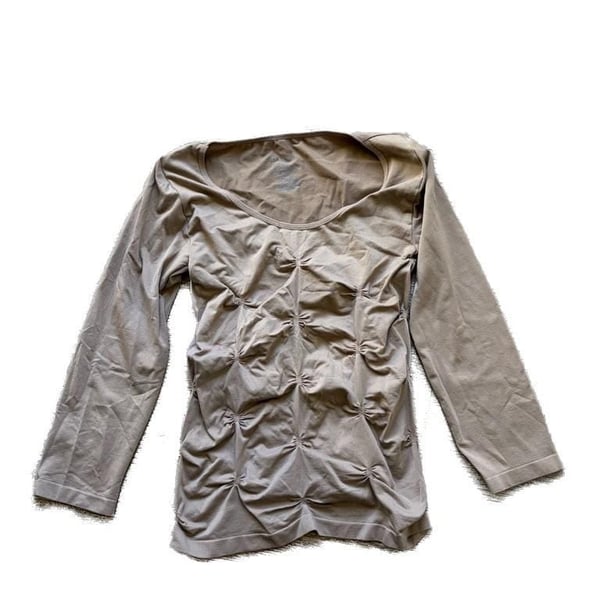 P-Luca Milano Tan Ruching Patterned Long Sleeve Scoop Neck Top