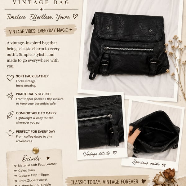 Sorpresa Vintage Style Black Faux Leather bag
