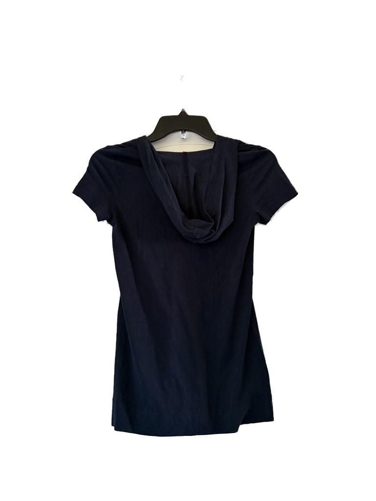 Theory Navy Blue V-Neck Short Sleeve Hooded Tee with Front Pocket 4