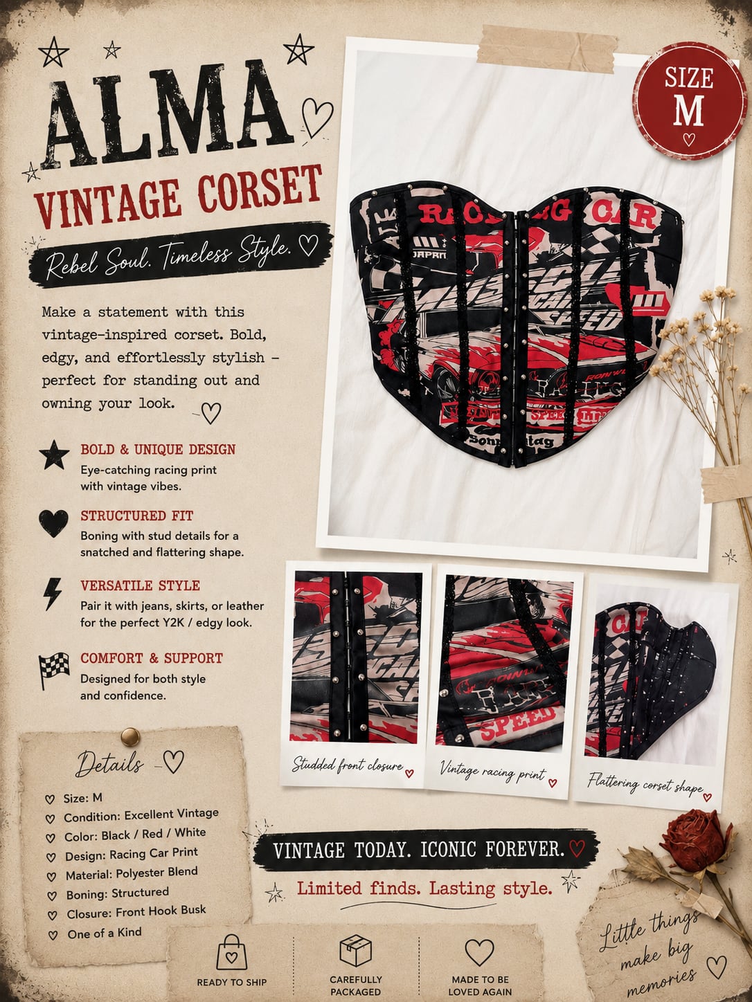 Racing Car Print Studded Corset Top 1