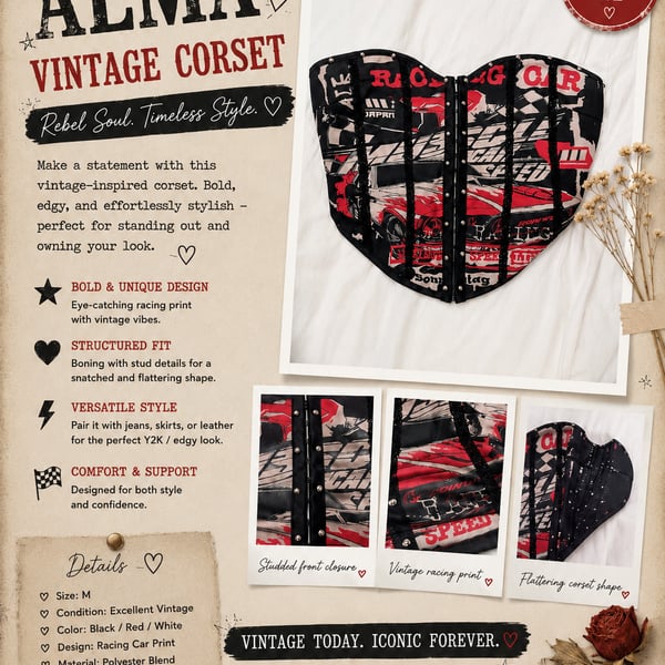 Racing Car Print Studded Corset Top
