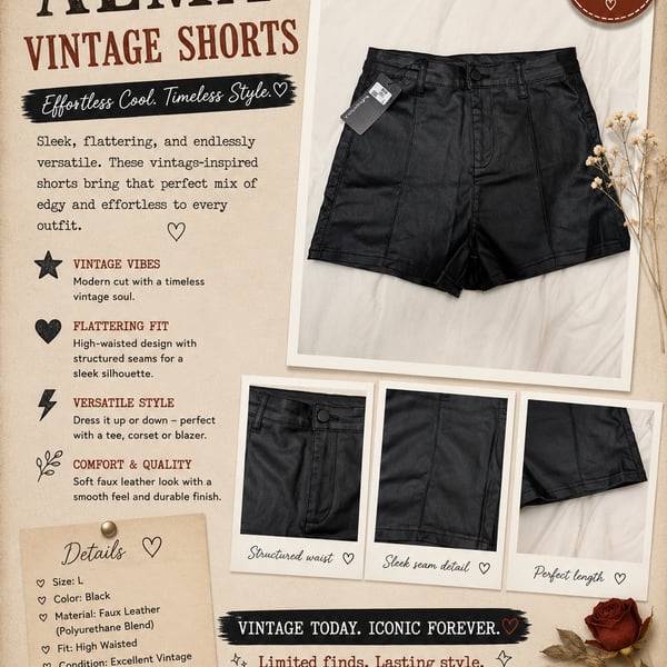 Apperloth A Black Faux Leather High-Waisted Front Seam Shorts
