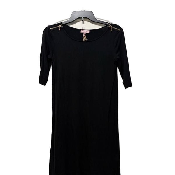 Juicy Couture Black Elbow Sleeve Mini Dress with Shoulder Zippers