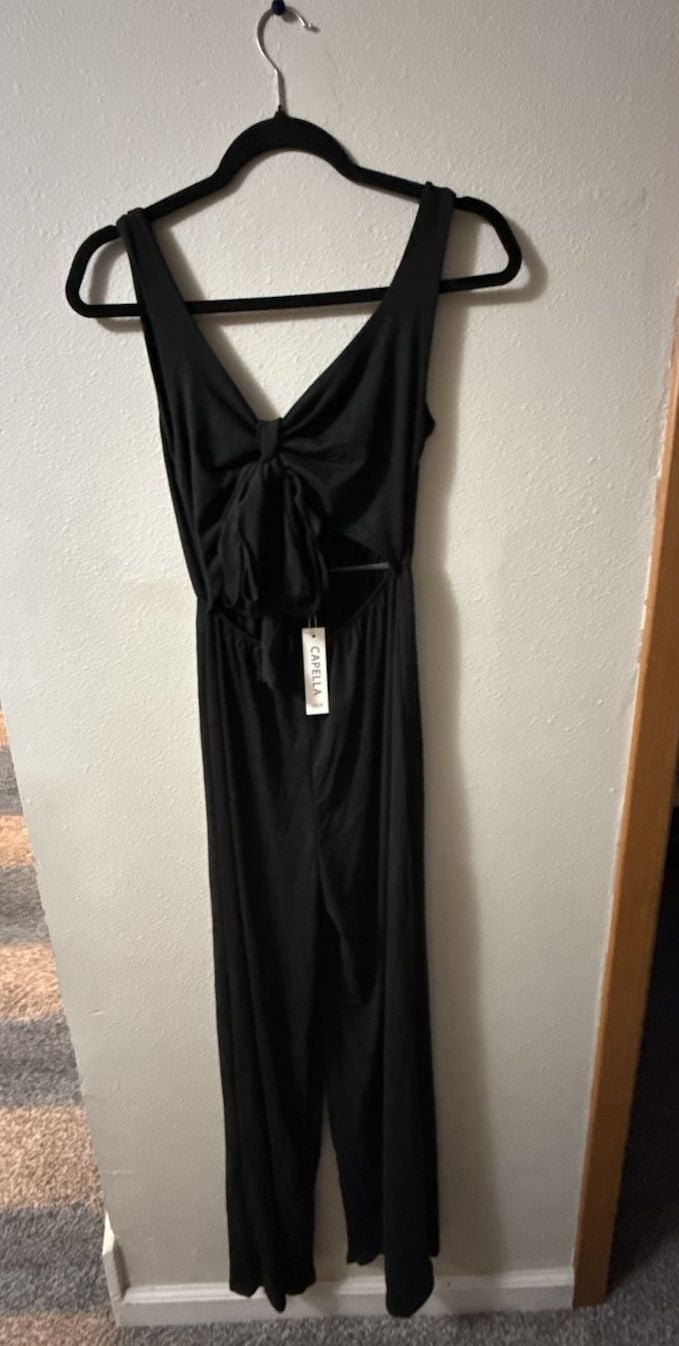 Capella Black Tie-Front Cut-Out Wide Leg Jumpsuit 2