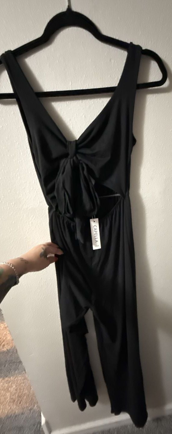 Capella Black Tie-Front Cut-Out Wide Leg Jumpsuit 3